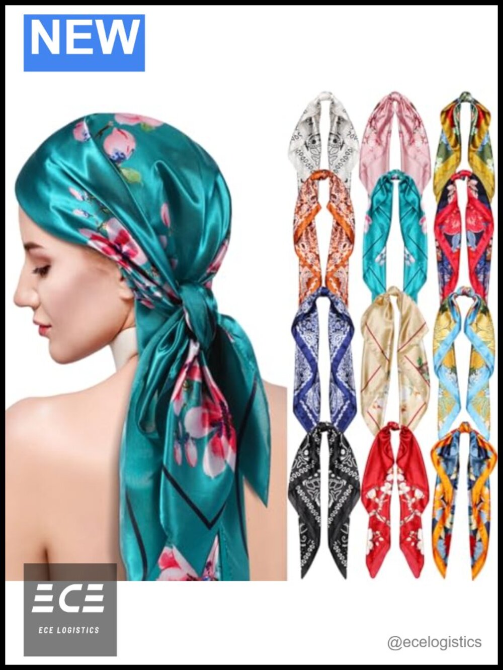 Satin Square Scarf Set 12 Pcs 35 Inch Silk Like Hair Wrapping Neck Scarves